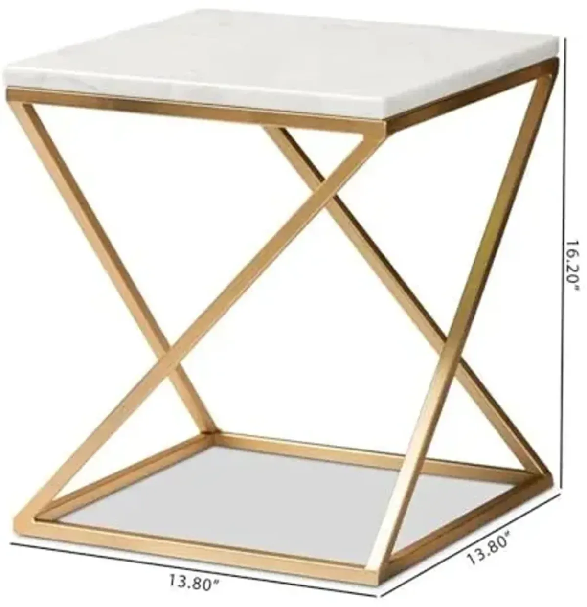 Baxton Studio Hadley Gold Finished Metal End Table with Marble Tabletop