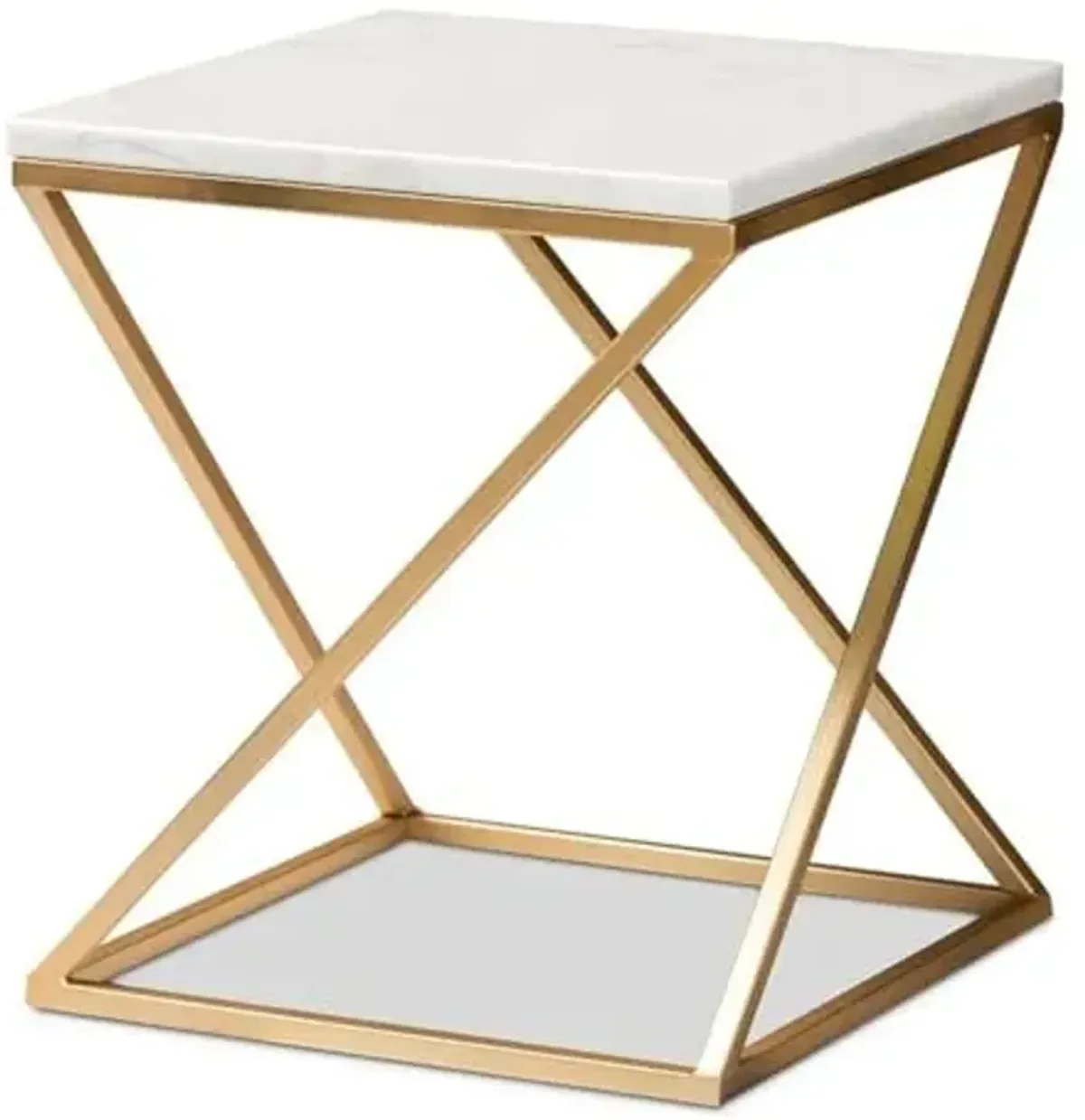 Baxton Studio Hadley Gold Finished Metal End Table with Marble Tabletop