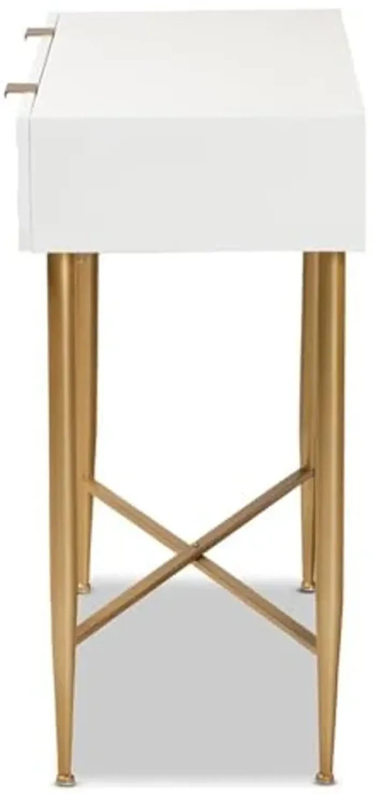 Baxton Studio Galia Modern and Contemporary White Finished Wood and Gold Metal 1-Drawer Console Table