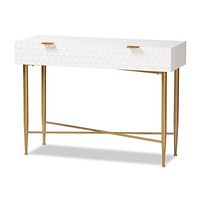 Baxton Studio Galia White Finished Wood and Gold Metal 1-Drawer Console Table