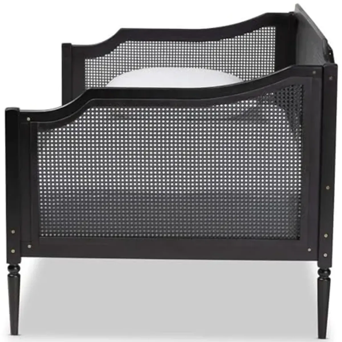 Baxton Studio Hancock Mid-Century Modern Charcoal Finished Wood and Synthetic Rattan Twin Size Daybed