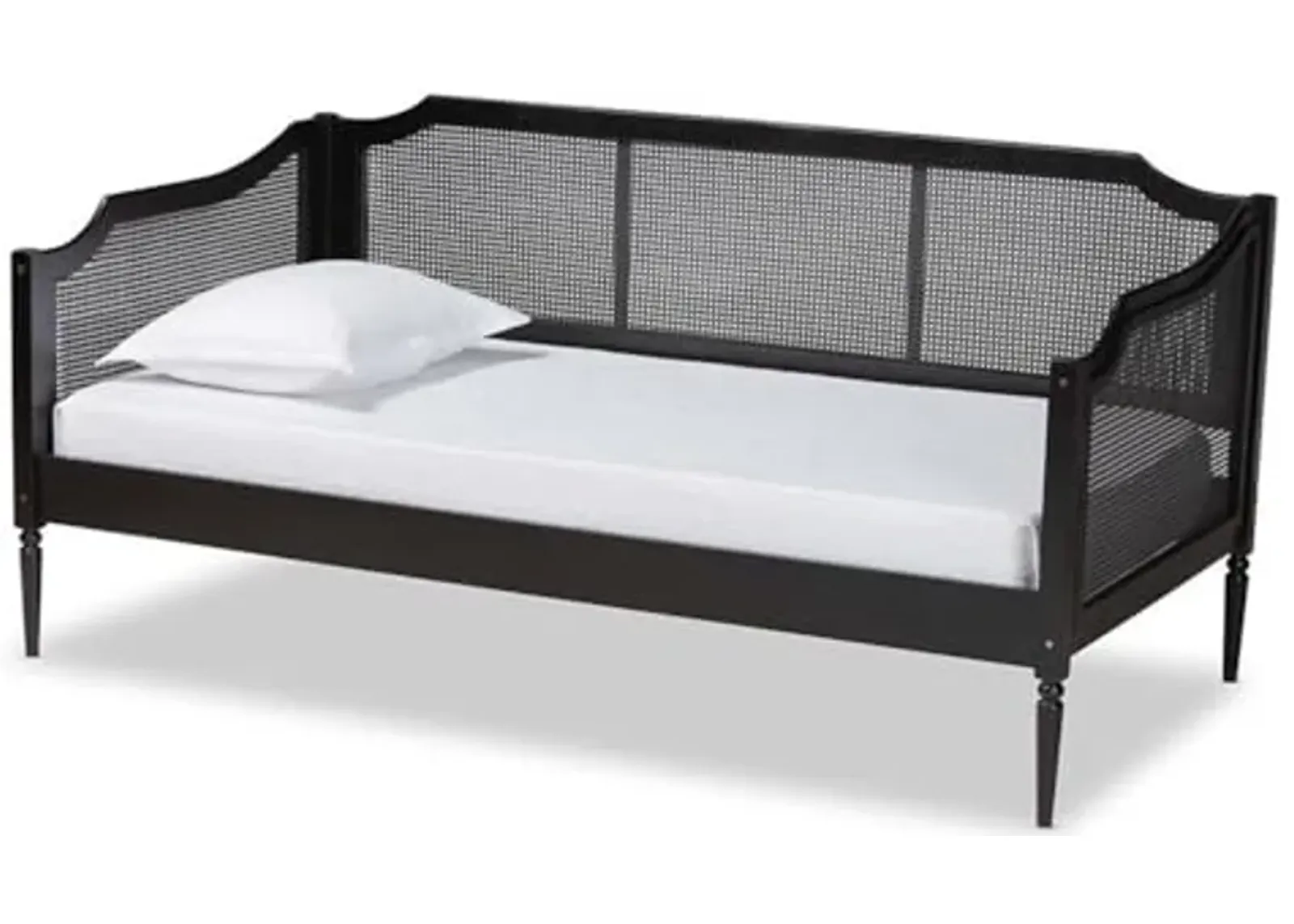 Baxton Studio Hancock Mid-Century Modern Charcoal Finished Wood and Synthetic Rattan Twin Size Daybed