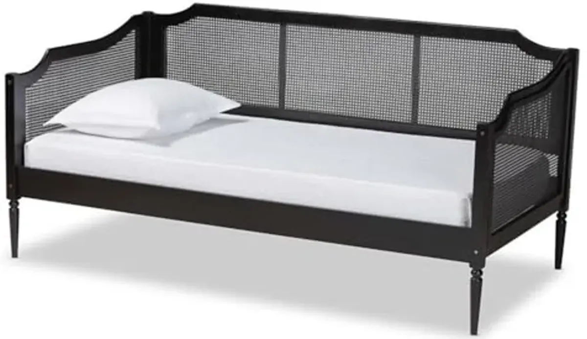 Baxton Studio Hancock Mid-Century Modern Charcoal Finished Wood and Synthetic Rattan Twin Size Daybed