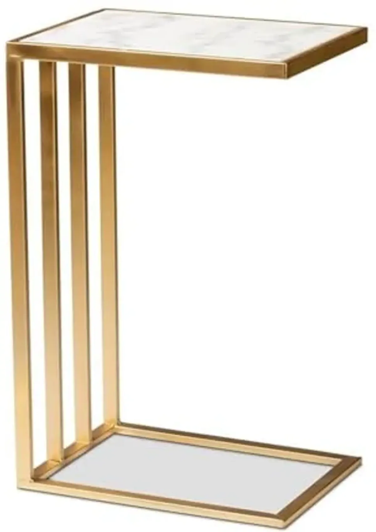 Baxton Studio Parkin Modern and Contemporary Gold Finished Metal C Shaped End Table with Marble Tabletop