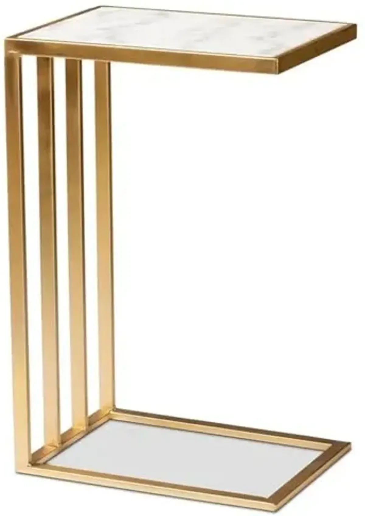 Baxton Studio Parkin Modern and Contemporary Gold Finished Metal C Shaped End Table with Marble Tabletop