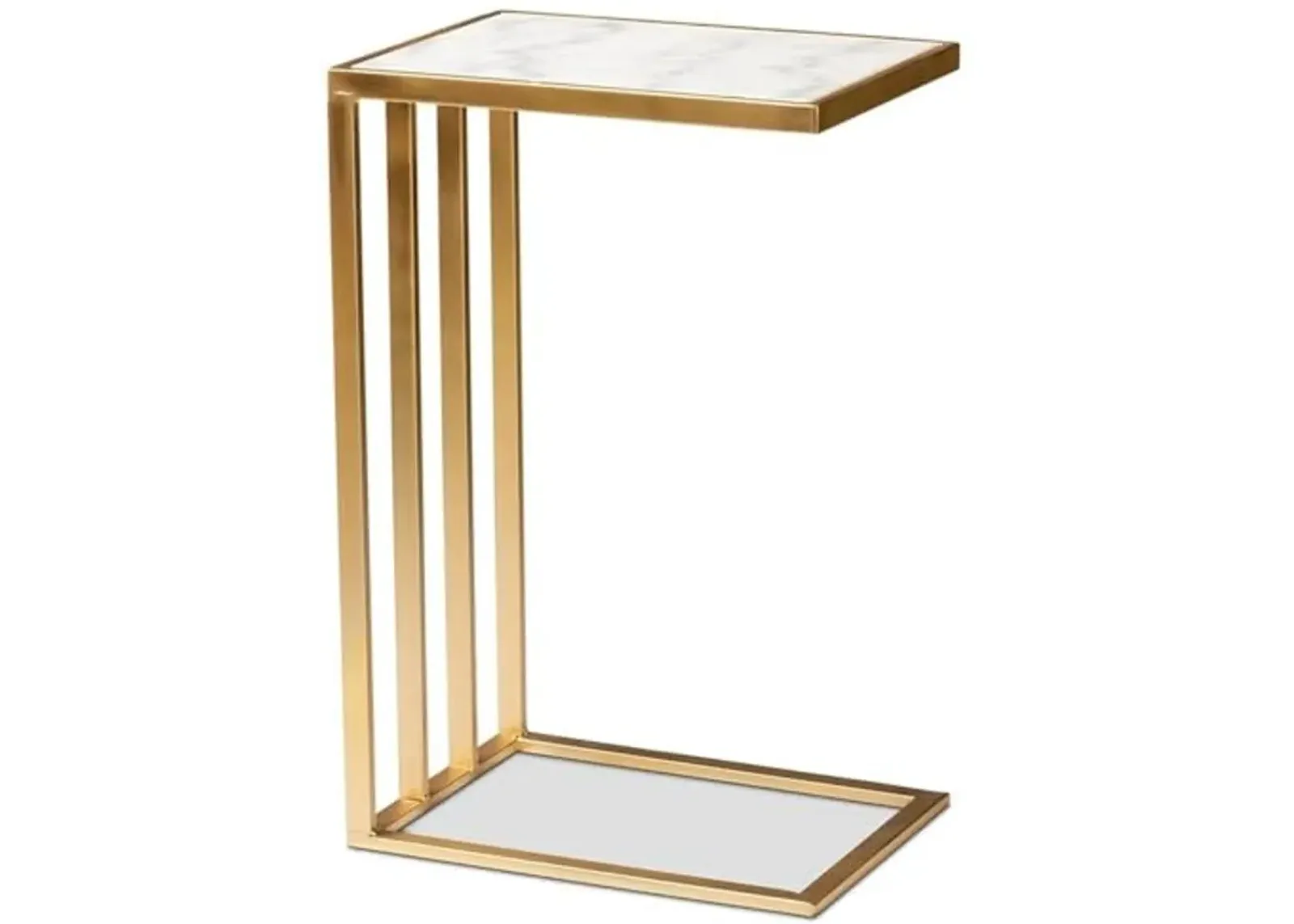 Baxton Studio Parkin Modern and Contemporary Gold Finished Metal C Shaped End Table with Marble Tabletop