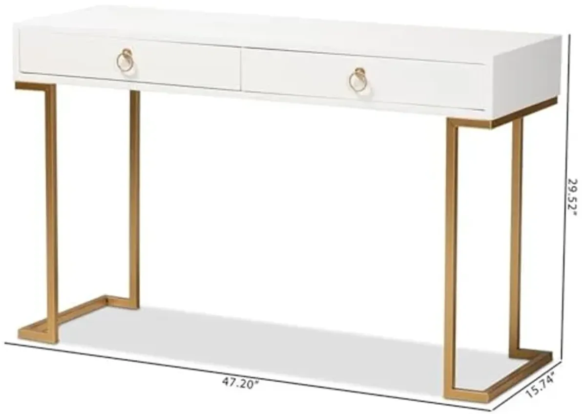 Baxton Studio Beagan Modern and Contemporary White Finished Wood and Gold Metal 2-Drawer Console Table