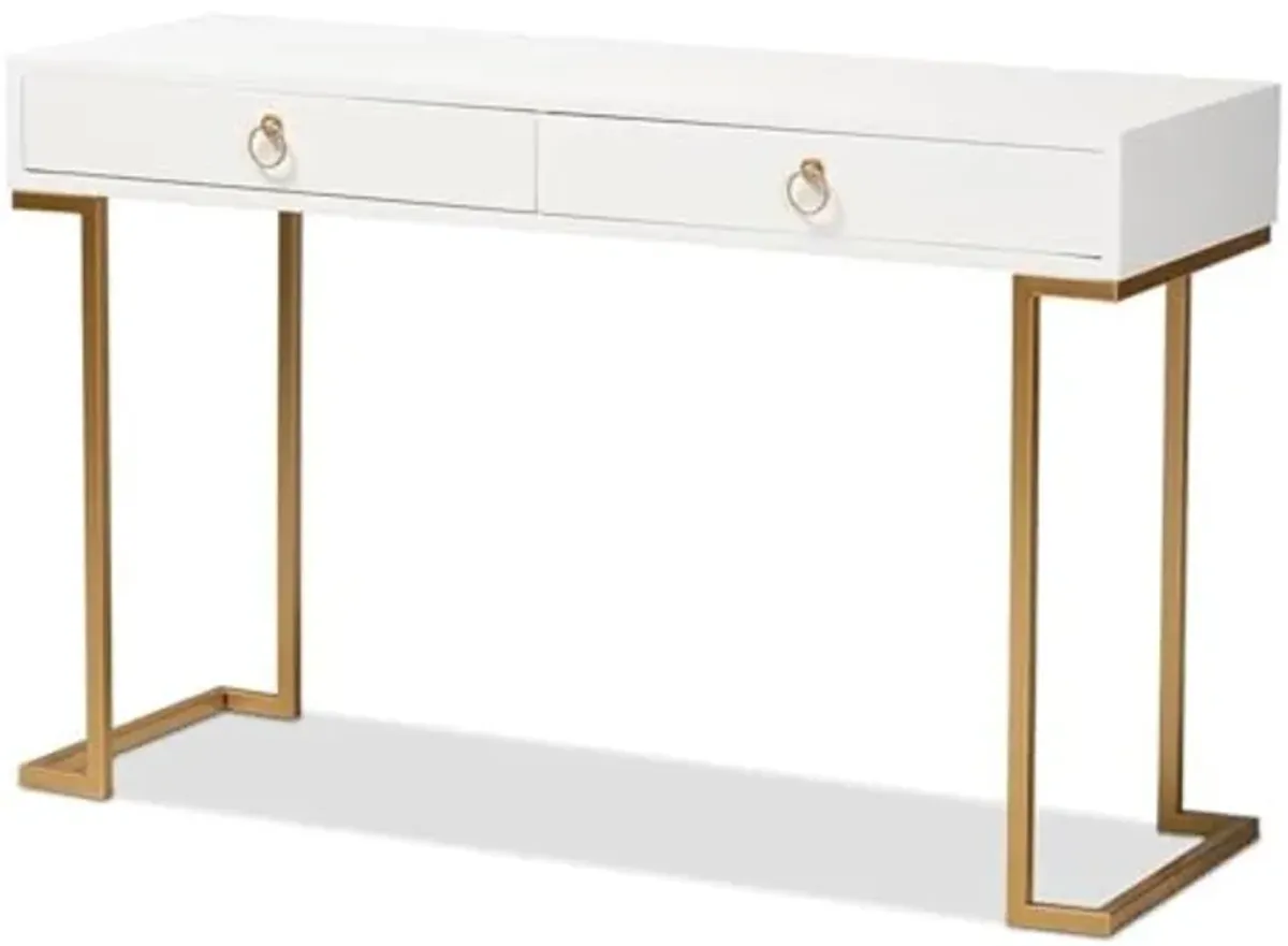 Baxton Studio Beagan Modern and Contemporary White Finished Wood and Gold Metal 2-Drawer Console Table