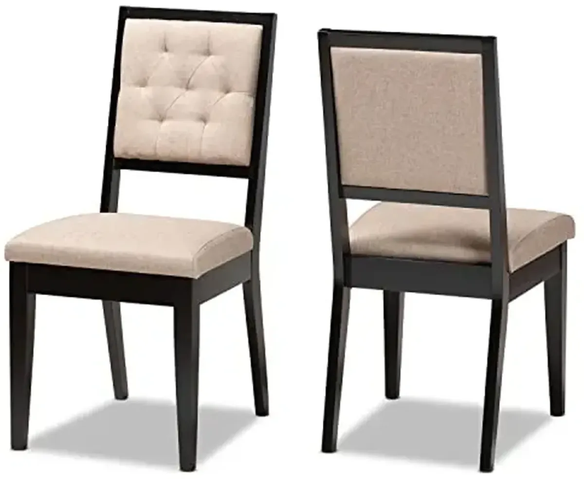 Baxton Studio Gideon Sand and Dark Brown Finished Wood 2-Piece Dining Chair Set