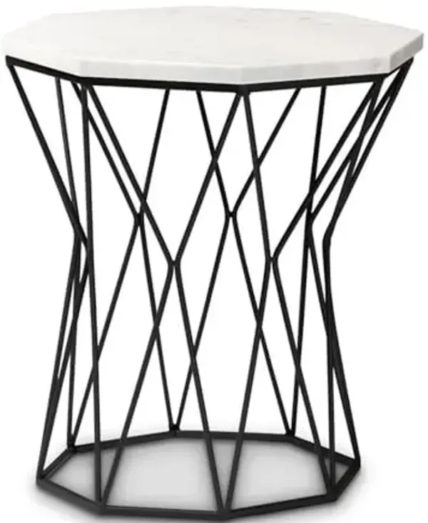 Baxton Studio Venedict Modern and Contemporary Black Metal End Table with Marble Tabletop