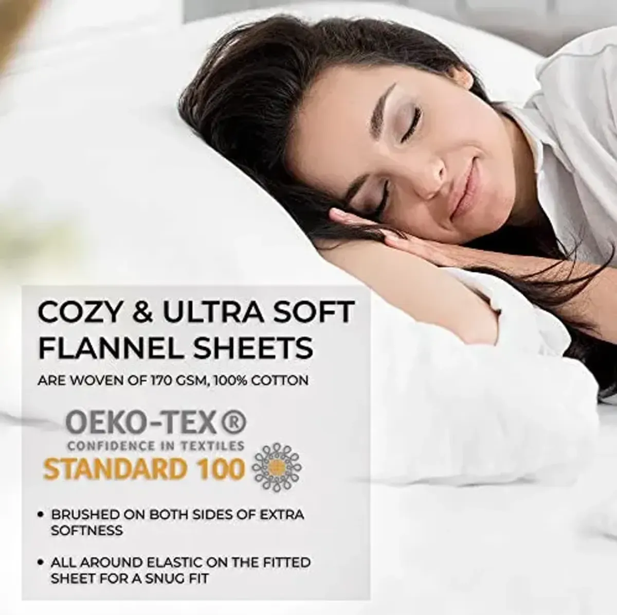 Tribeca Living Ultra Soft Turkish Cotton Flannel Twin XL Sheet Set with Extra Deep Pocket, 100% Cotton Flannel Sheets 3 Piece Set, White 170-GSM