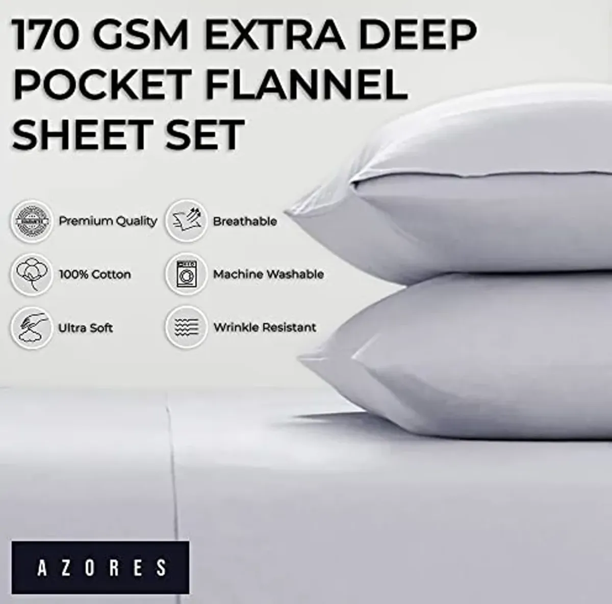 Tribeca Living Solid Flannel Twin XL Sheet Set, Super Soft 100% Cotton, Extra Deep Pockets, White