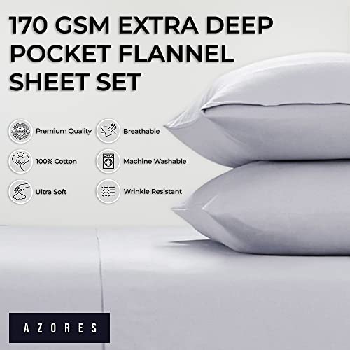 Tribeca Living Solid 170-GSM Flannel Extra Deep Pocket Sheet Set with Oversized Flat, 100% Cotton, Super Soft, Warm, Cozy Bed Sheet, Twin White (SOLFLASHETWWH)