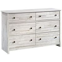 Sauder River Ranch Rustic 6-Drawer Bedroom Dresser in White Plank, White Plank Finish