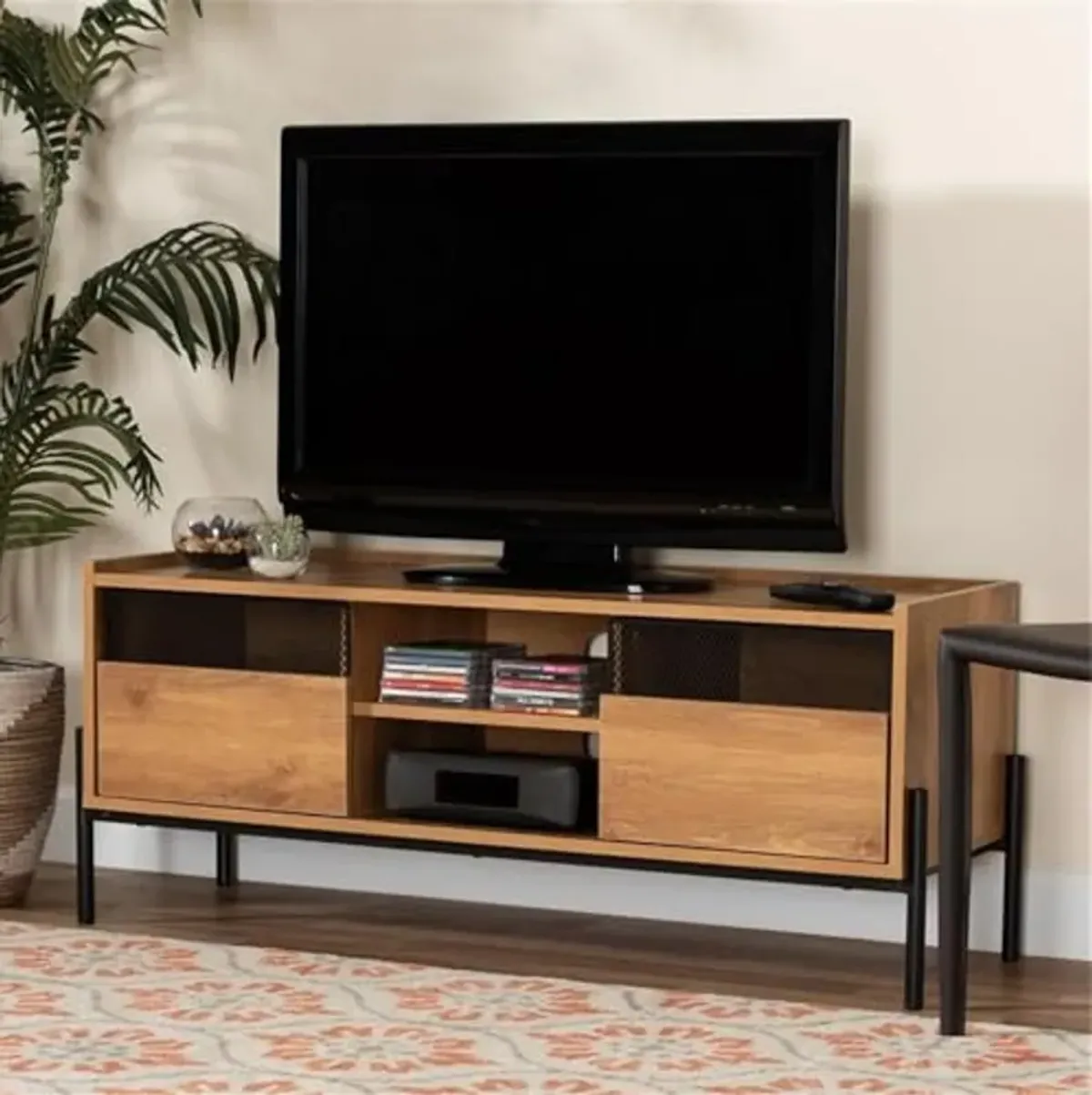 Baxton Studio Tasman TV Stands, Natural Brown/Black