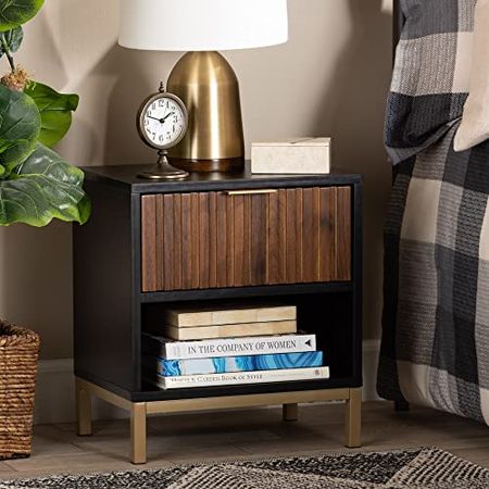 Baxton Studio Uriel End Table, One Size, Natural Brown/Black/Gold
