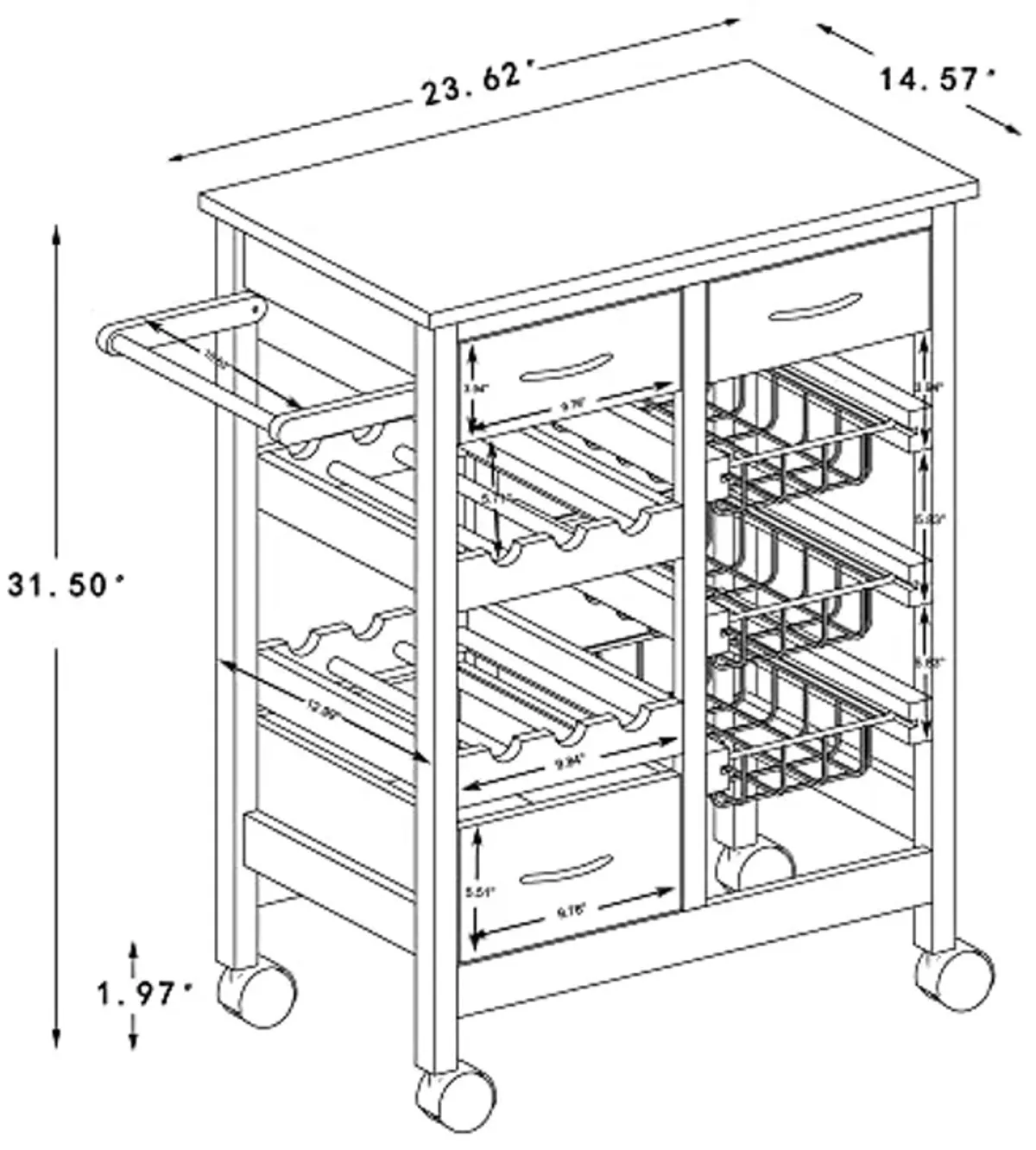 Baxton Studio Crayton Modern and Contemporary Oak Brown Finished Wood and Silver-Tone Metal Mobile Kitchen Storage Cart