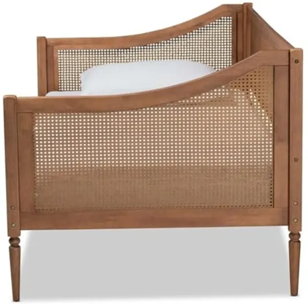 Baxton Studio Ogden Mid-Century Modern Walnut Brown Finished Wood and Synthetic Rattan Twin Size Daybed