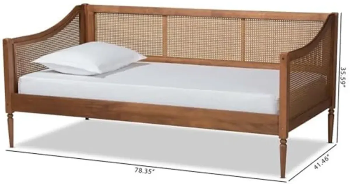 Baxton Studio Ogden Mid-Century Modern Walnut Brown Finished Wood and Synthetic Rattan Twin Size Daybed