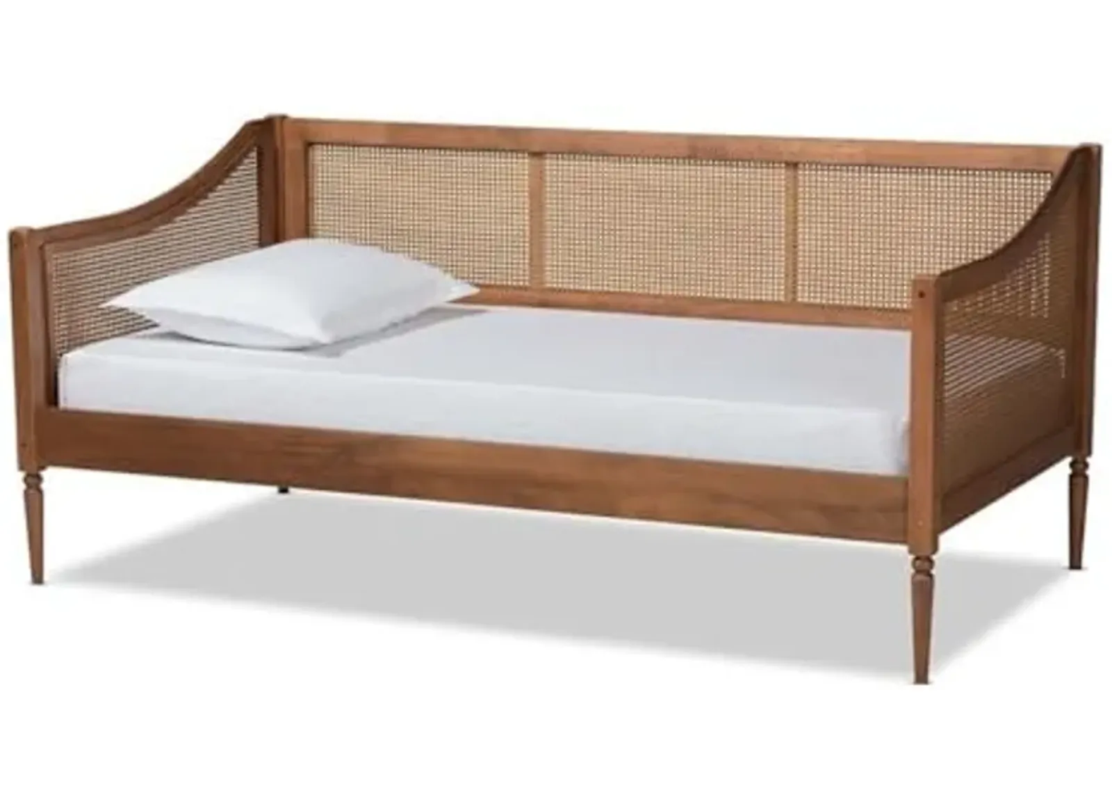 Baxton Studio Ogden Mid-Century Modern Walnut Brown Finished Wood and Synthetic Rattan Twin Size Daybed