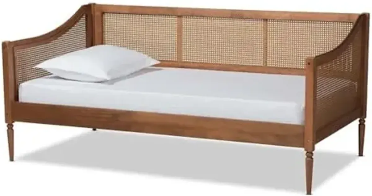 Baxton Studio Ogden Brown Finished Wood and Synthetic Rattan Twin Size Daybed