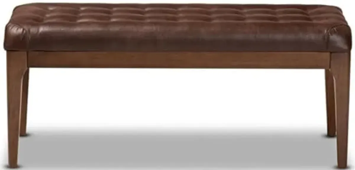 Baxton Studio Walsh Mid-Century Modern Dark Brown Faux Leather Upholstered and Walnut Brown Finished Wood Dining Bench