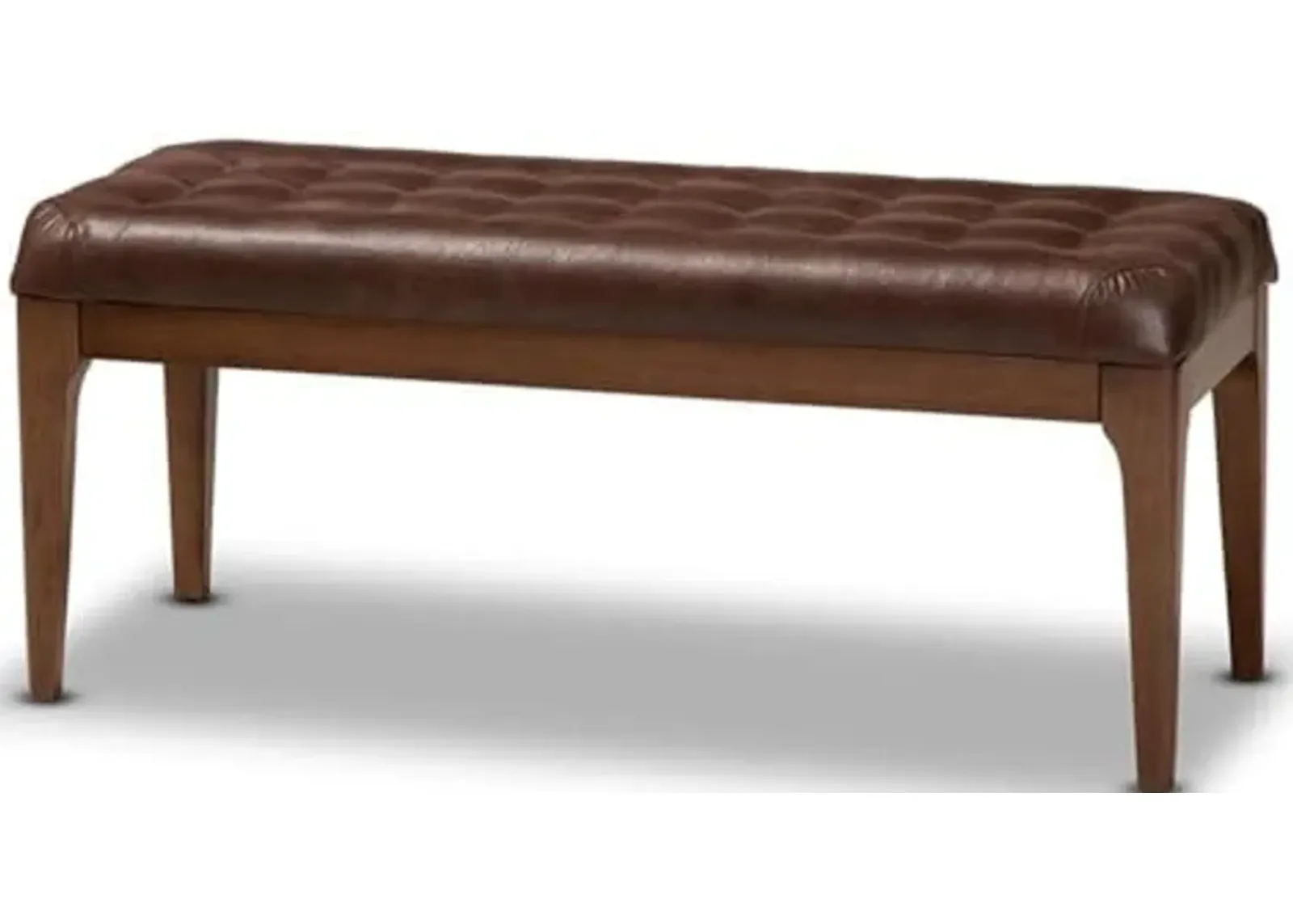 Baxton Studio Walsh Mid-Century Modern Dark Brown Faux Leather Upholstered and Walnut Brown Finished Wood Dining Bench