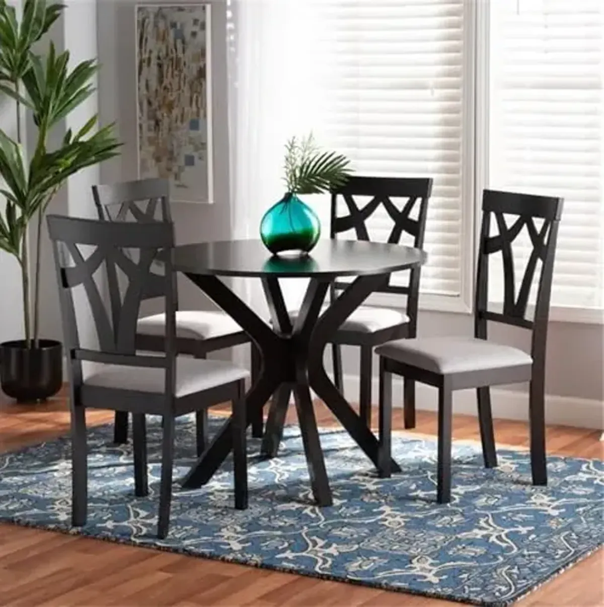 Baxton Studio Luise Modern and Contemporary Grey Fabric Upholstered and Dark Brown Finished Wood 5-Piece Dining Set