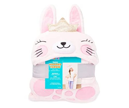 Heritage Kids Pink Bunny Hooded Blanket Snuggle Wrap for Kids,Soft Wearable Cozy Throw with Hand Pockets, 50" x40”