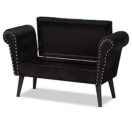 Baxton Studio Hanayo Black Velvet Fabric Upholstered Black Finished Wood Bench