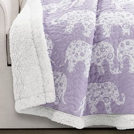 Lush Decor Elephant Parade Sherpa Throw Blanket, 60" x 50", Purple