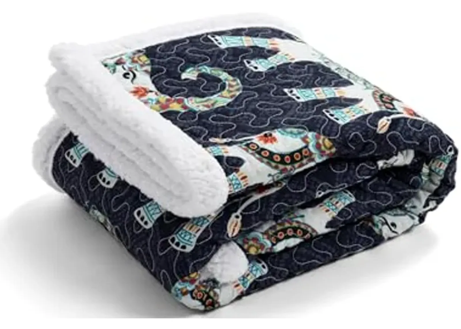 Lush Decor Hati Elephants Sherpa Throw Blanket, 60" x 50", Navy