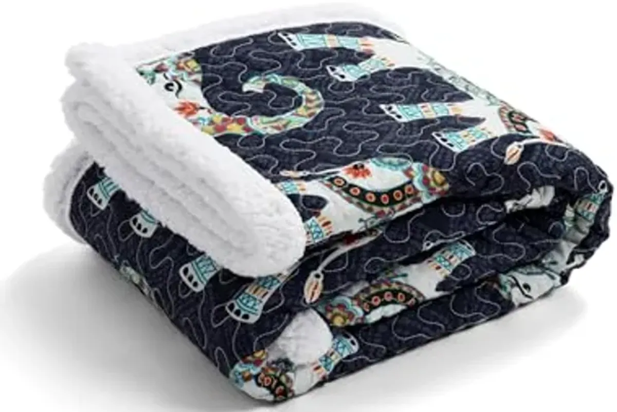 Lush Decor Hati Elephants Sherpa Throw Blanket, 60" x 50", Navy