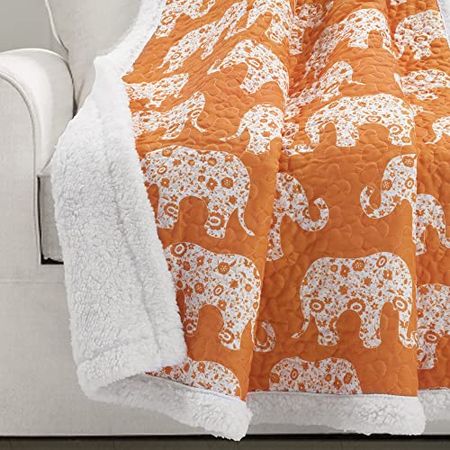 Lush Decor Elephant Parade Sherpa Throw Blanket, 60" x 50", Orange