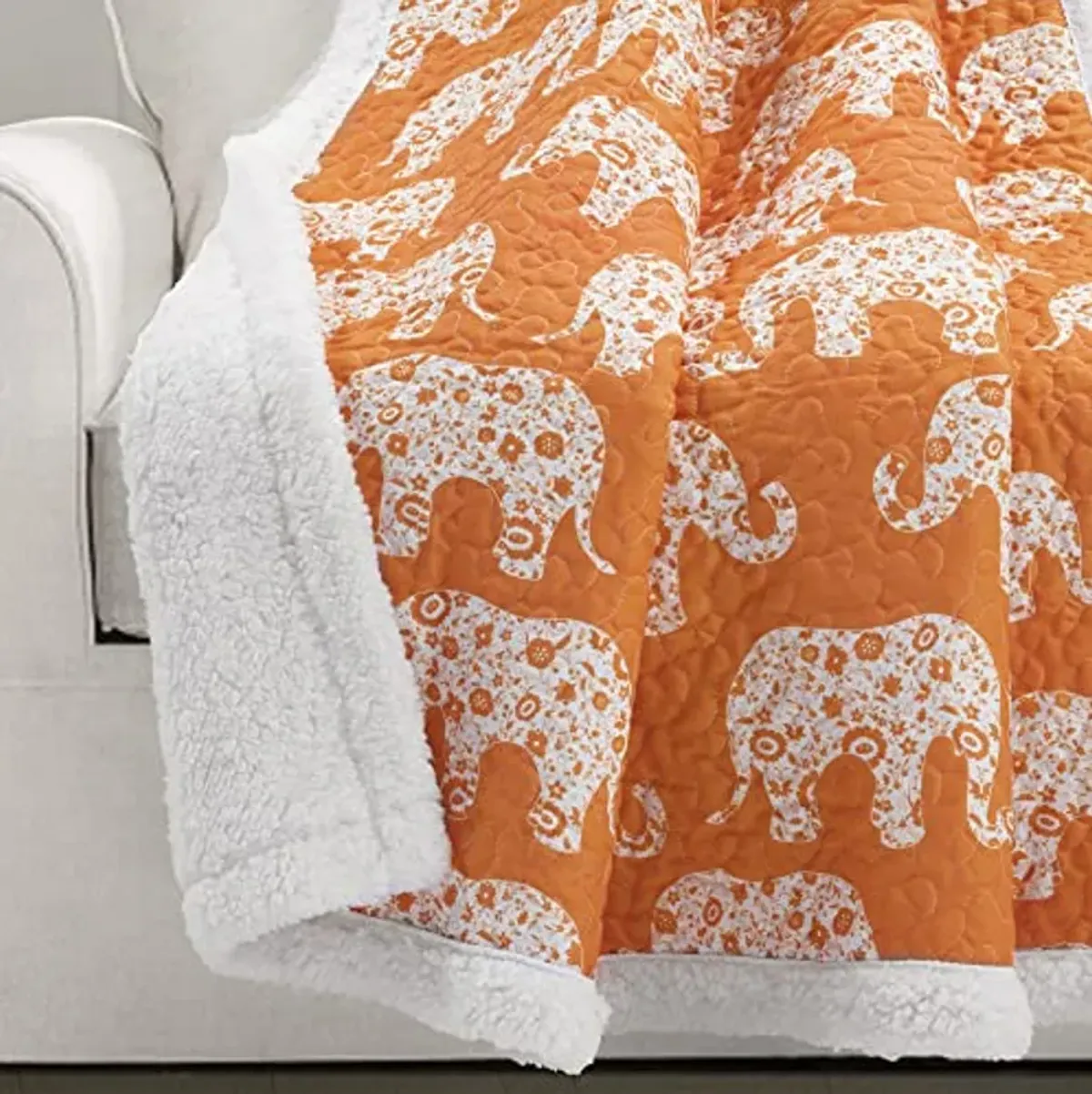 Lush Decor Elephant Parade Sherpa Throw Blanket, 60" x 50", Orange