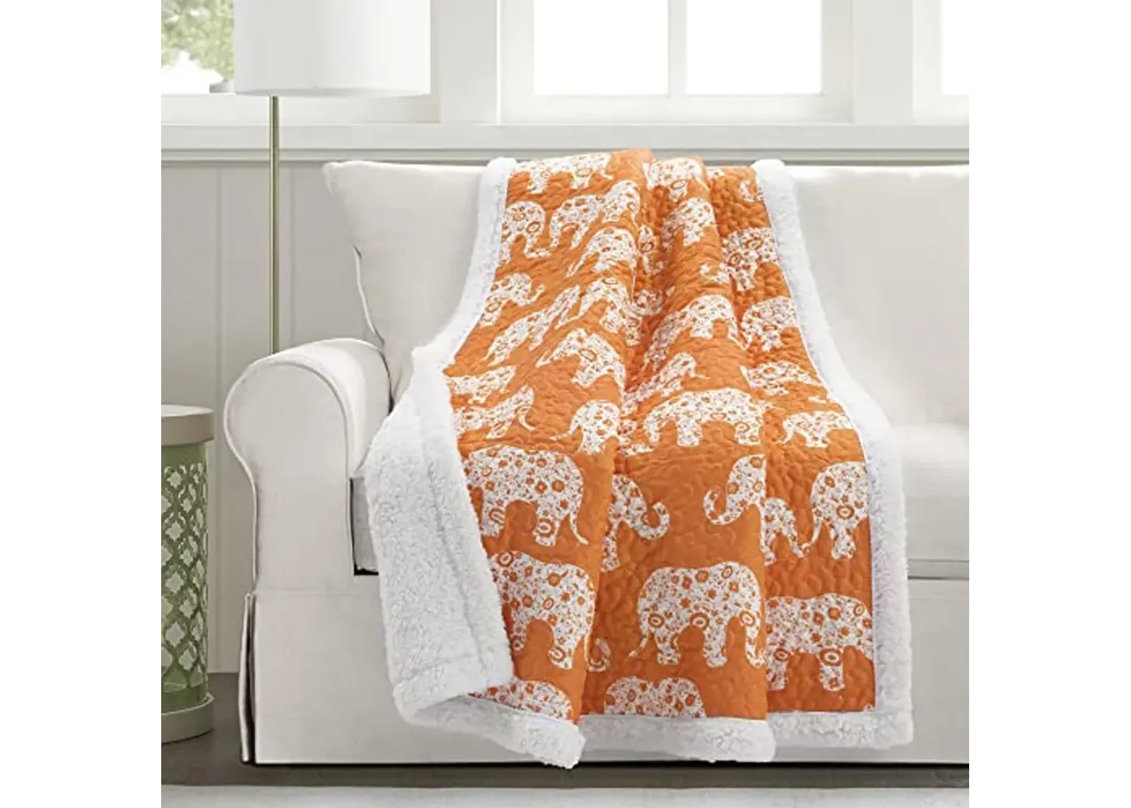 Lush Decor Elephant Parade Sherpa Throw Blanket, 60" x 50", Orange