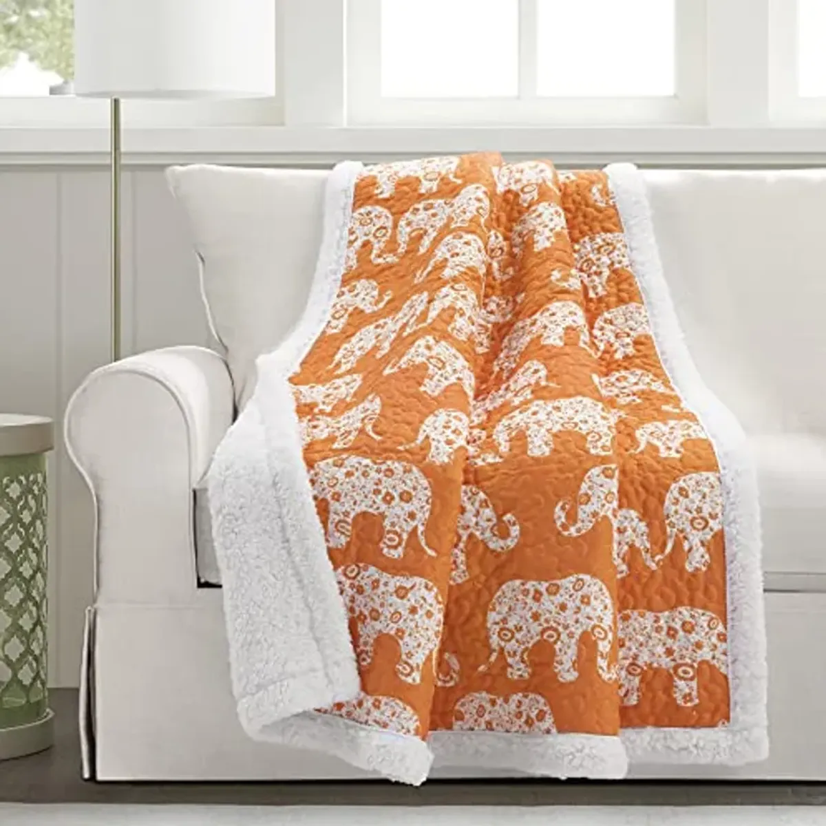 Lush Decor Elephant Parade Sherpa Throw Blanket, 60" x 50", Orange