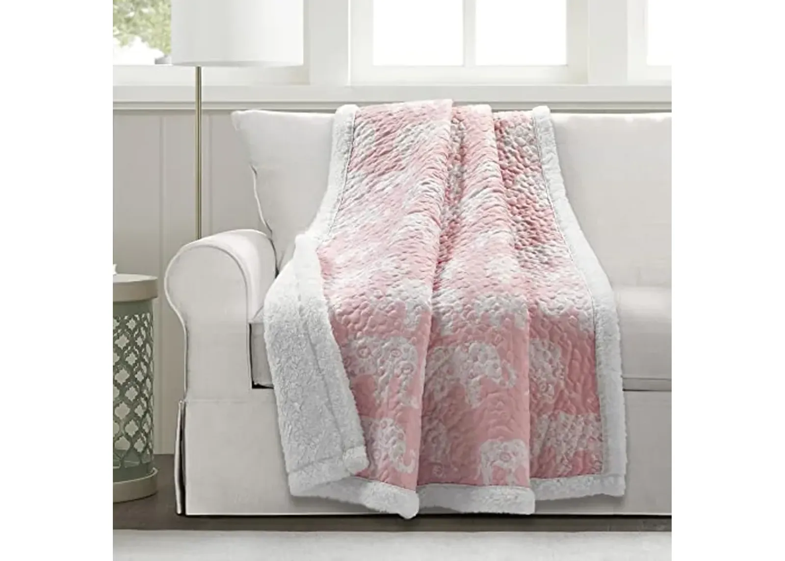 Lush Decor Elephant Parade Sherpa Throw Blanket, 60" x 50", Blush