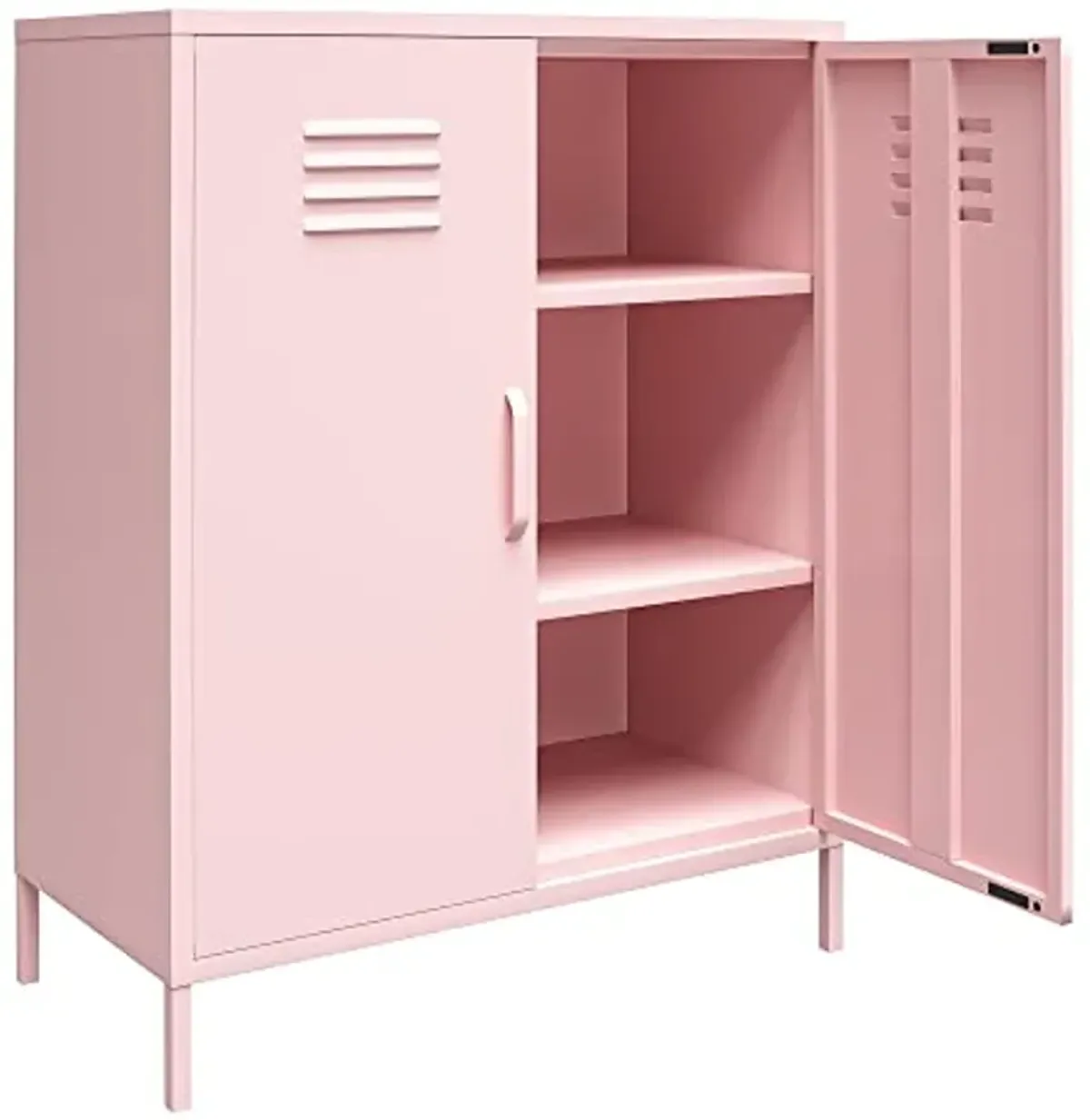 Novogratz Cache 2 Door Metal Locker Style Storage Accent Cabinet, Bashful Pink