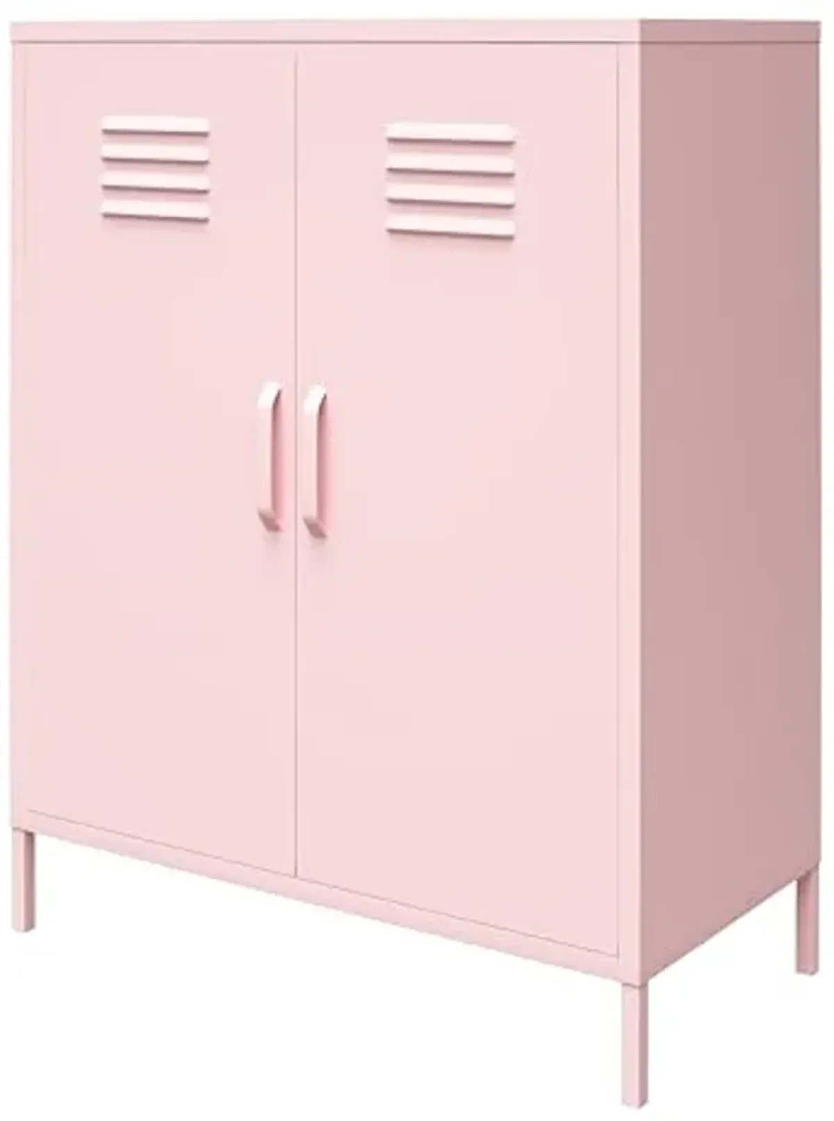 Novogratz Cache 2 Door Metal Locker Style Storage Accent Cabinet, Bashful Pink