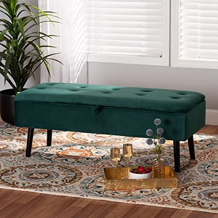 Baxton Studio Caine Benches & Banquettes, One Size, Green/Dark Brown