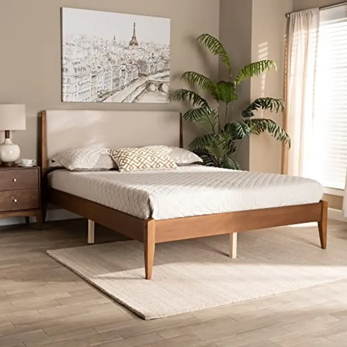 Baxton Studio Lenora Beds (Platform), Queen, Beige/Walnut Brown