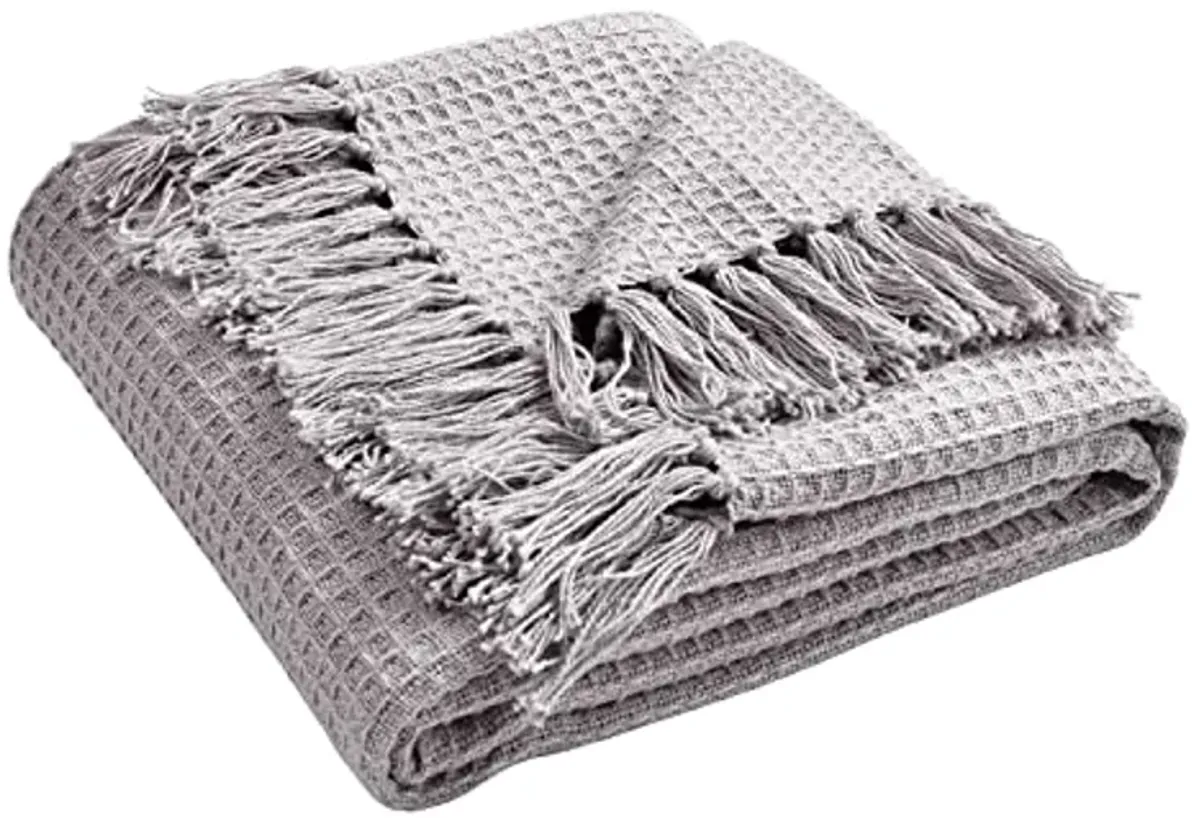 Lush Decor Waffle Cotton Knit Throw Blanket, 60" x 50", Light Gray