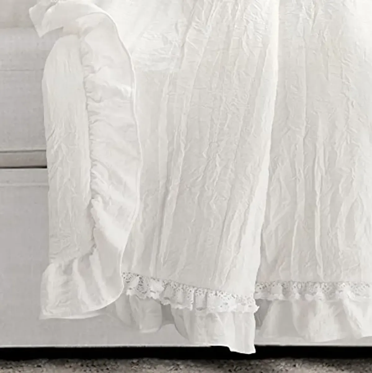 Lush Decor Ella Shabby Chic Ruffle Lace Blanket, 60" x 50", White