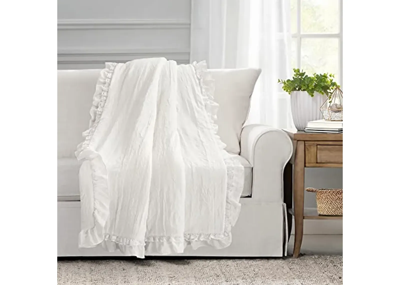 Lush Decor Ella Shabby Chic Ruffle Lace Blanket, 60" x 50", White