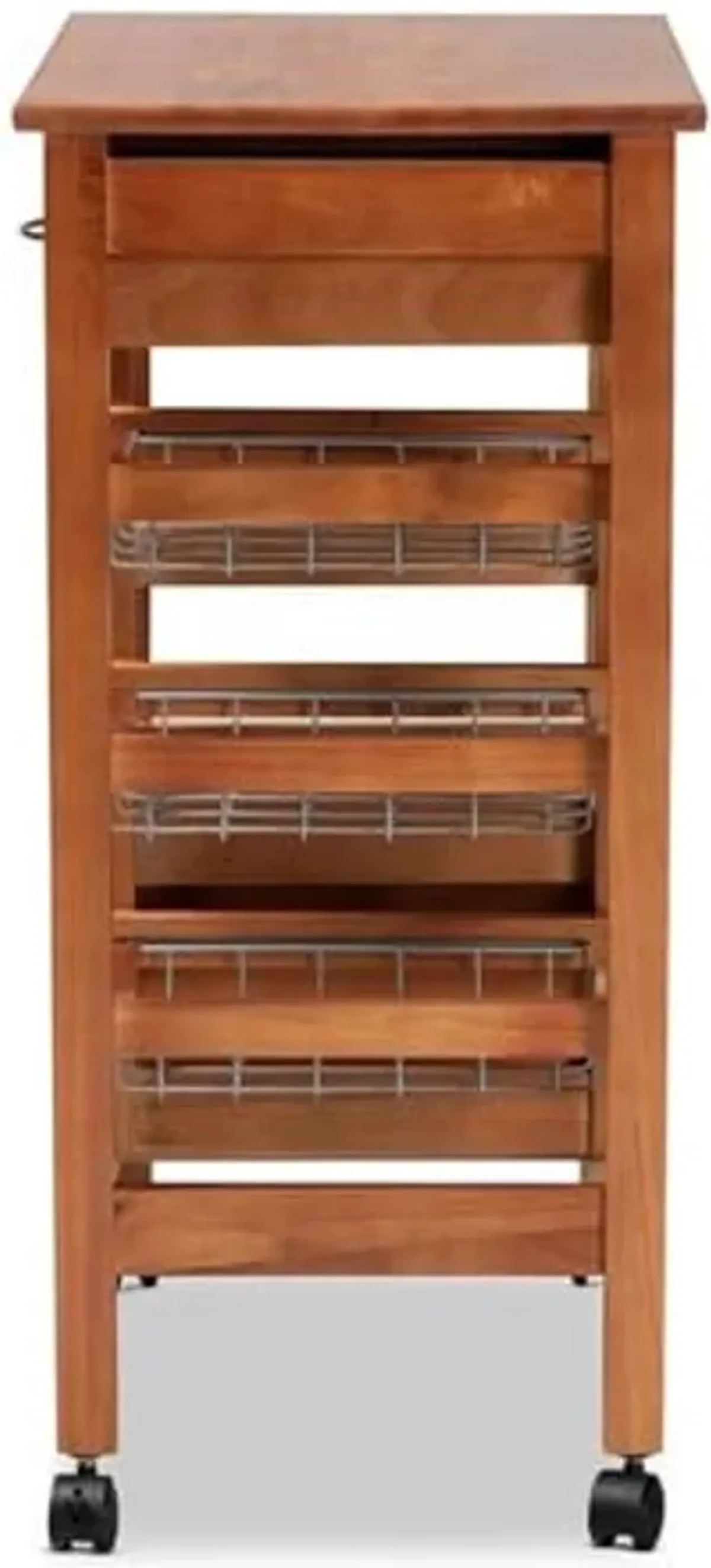 Baxton Studio Crayton Modern and Contemporary Oak Brown Finished Wood and Silver-Tone Metal Mobile Kitchen Storage Cart