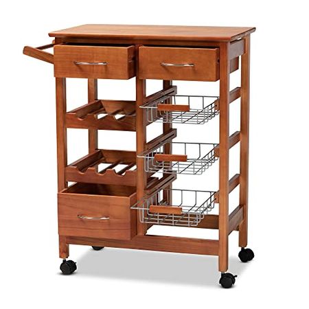 Baxton Studio Crayton Brown Finished Wood Kitchen Storage Cart