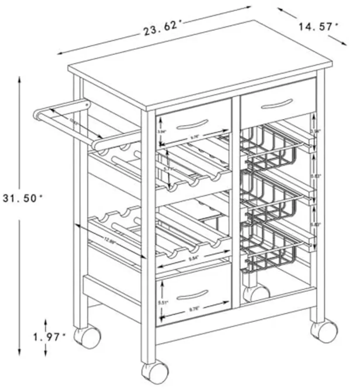 Baxton Studio Crayton Modern and Contemporary Oak Brown Finished Wood and Silver-Tone Metal Mobile Kitchen Storage Cart