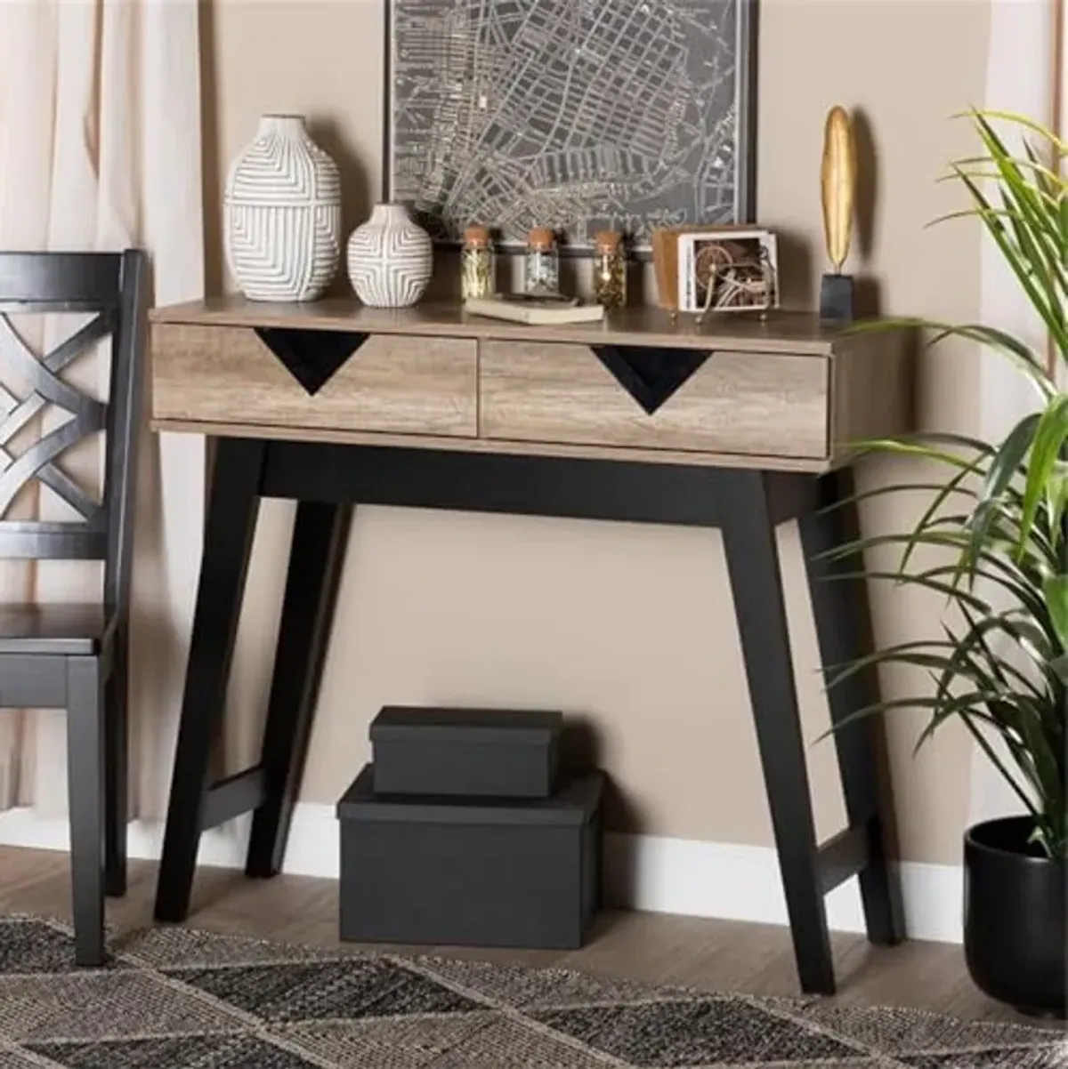 Baxton Studio Wales Modern and Contemporary Light Brown Finished Wood 2-Drawer Console Table