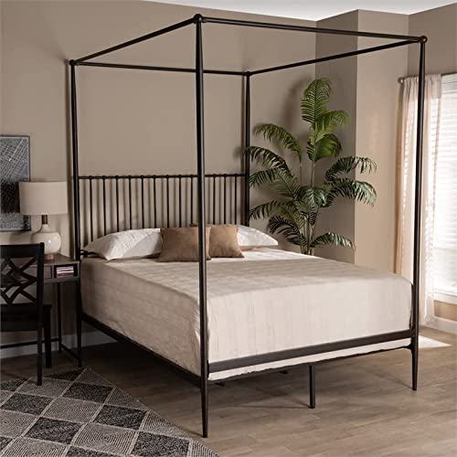 Baxton Studio Elsa Modern Black Metal Canopy Queen Bed